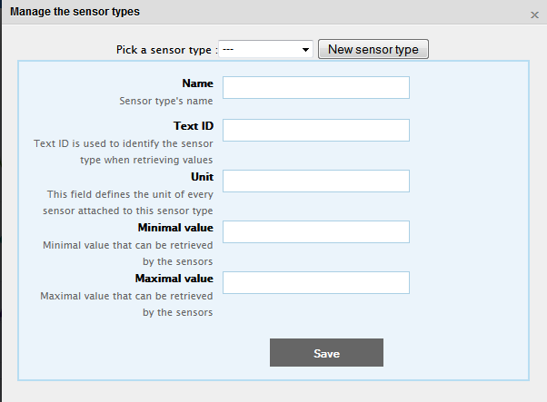 Sensor type manager page